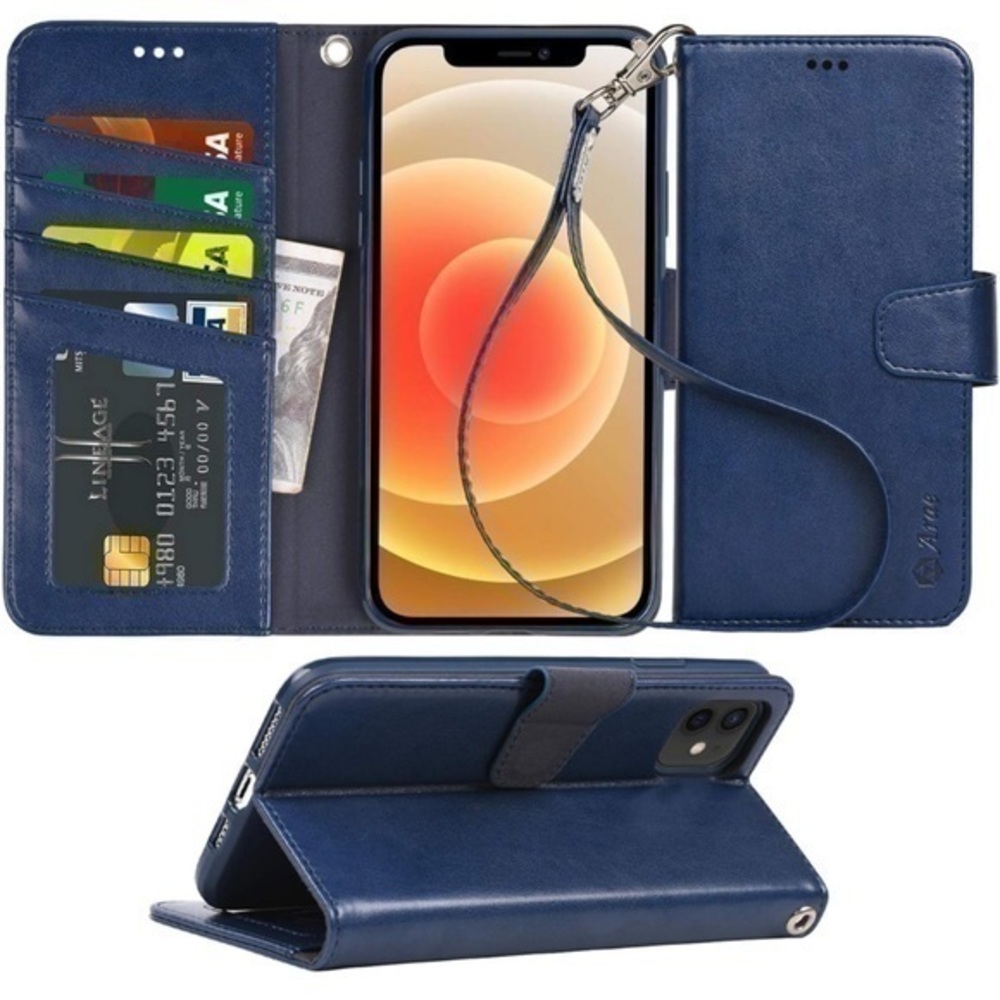 New Wallet Flip Cover with Card Holder and Wrist Strap for iPhone 12/12 Pro/max